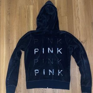 VS PINK Black Velour Sequin Zip-Up (M)